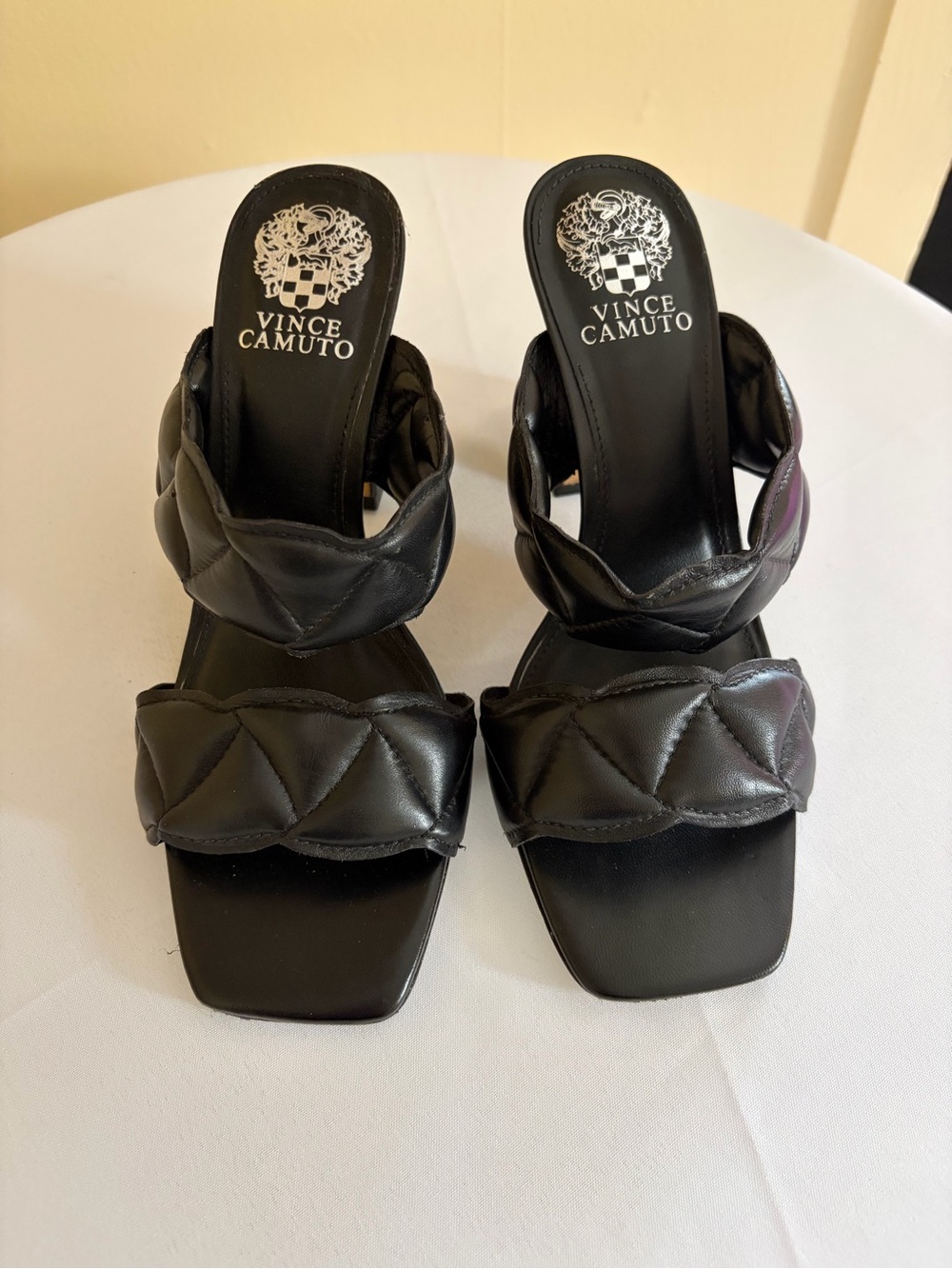 Vince Camuto Black Quilted Double-Strap Slide Mules